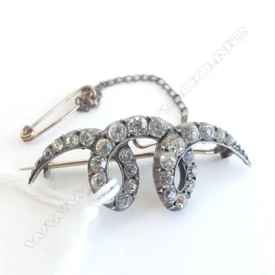 SILVER & PASTE BELLE EPOQUE LOOPING BROOCH w safety chain