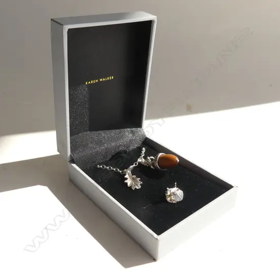 KAREN WALKER 925 SILVER ACORN NECKLACE + PR SILVER FANTAIL EARRINGS