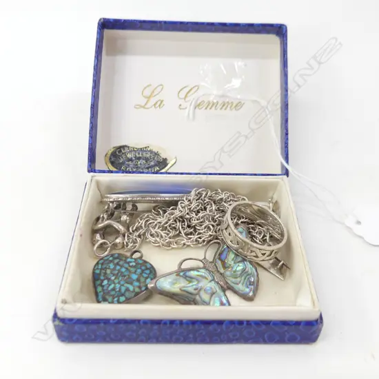 STG SILVER & PAUA BUTTERFLY BROOCH + OTHER STG SILVER JEWELLERY 