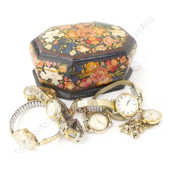 SM BOX OF VINTAGE LADIES WATCHES INCL SEIKO, GUESS & ROTARY  + 1 WATCH FACE