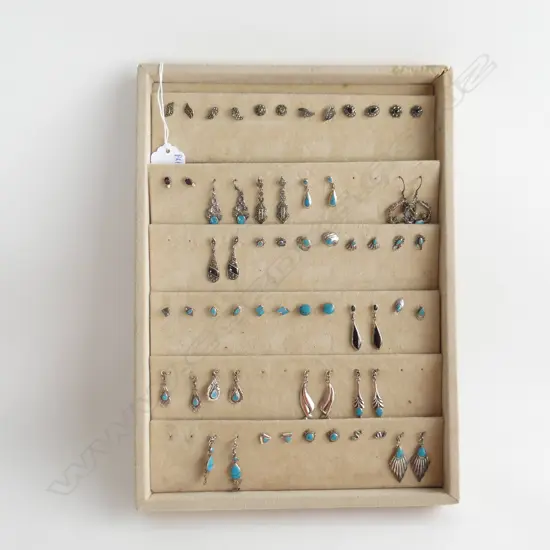 TRAY 31 PRS ASST. MOSTLY STUD EARRINGS; STG / TURQUOISE ETC