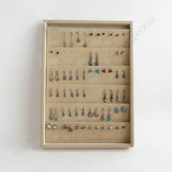 TRAY 31 PRS ASST. MOSTLY STUD EARRINGS; STG / TURQUOISE ETC