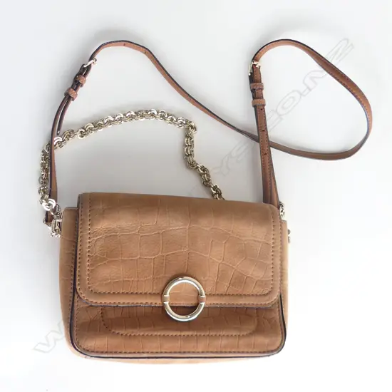 OROTON BROWN CROC TEXTURED CROSS BODY BAG WITH CHAIN HAND STRAP 