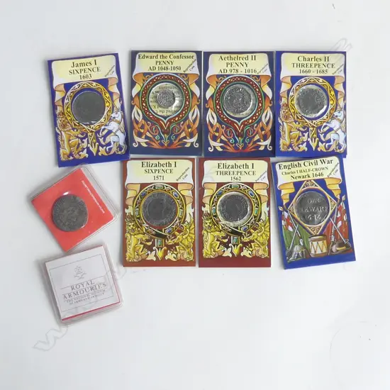 BAG 9 ANTIQUE COINS IN SLEEVES INCL PENNY AD978-1016