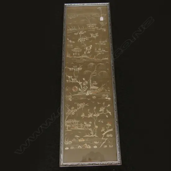 FRAMED ORIENTAL EMBROIDERED SILK 340 X 1220MM