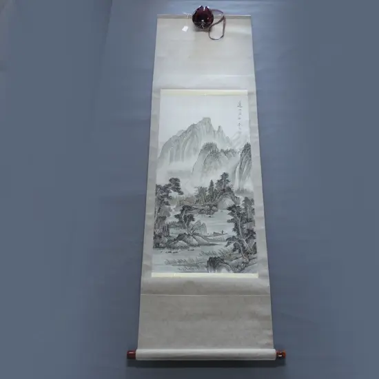 HAND PAINTED CHINESE SCROLL; LANDSCAPE 850x400mm (image size) + BOX