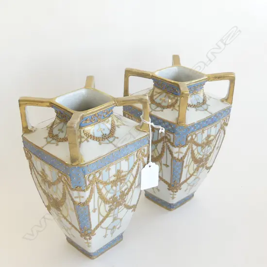 PAIR OF ROYAL NIPPON HAND PAINTED VASES C 1900 1AF 210MM HIGH 