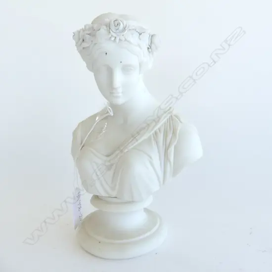 PARIANWARE SMALL BUST VICTORIAN WOMAN WITH ROSES IN HAIR SOME FRITTING,H.190mm