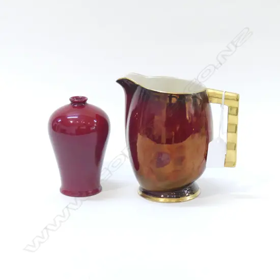 CARLTONWARE ROUGE ROYAL JUG H.140mm + ROYAL DOULTON FLAMBE VASE H.115mm