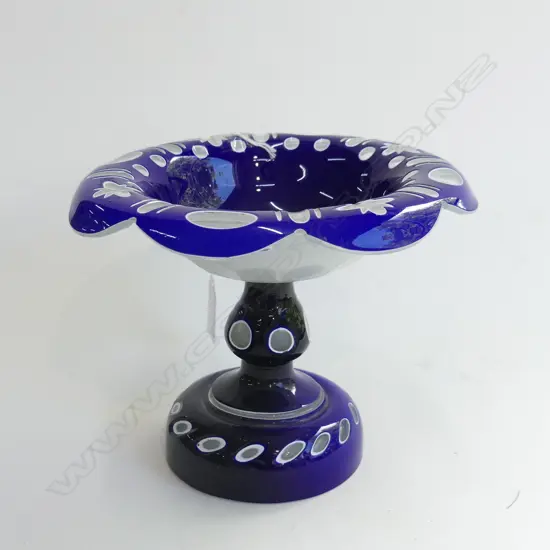 EUROPEAN COBALT GLASS FOOTED BOWL DIA 180MM