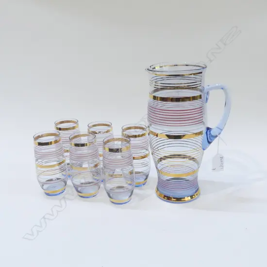 7 PCE VINTAGE DRINKS SET; JUG H.255mm & 6 GLASSES