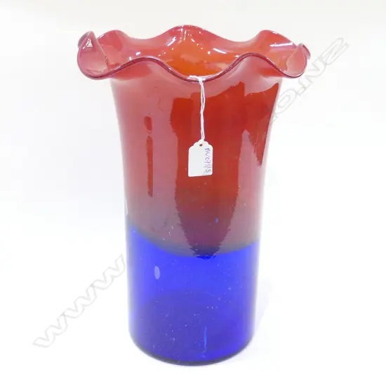 LGE BLUE & RED ART GLASS VASE H.385mm
