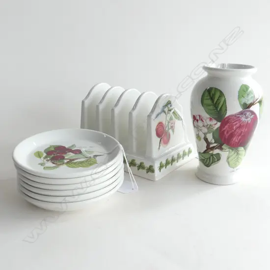 PORTMEIRION POMONA; VASE (H. 140MM) TOAST RACK & 6 CONDIMENT DISHES (DIA  115MM)