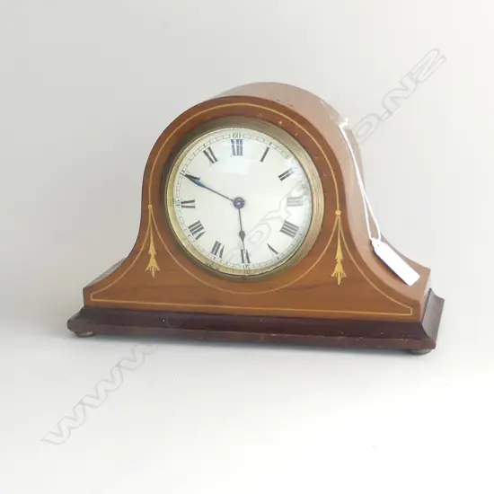 SMALL EDWARDIAN SHERATON REVIVAL MANTEL CLOCK