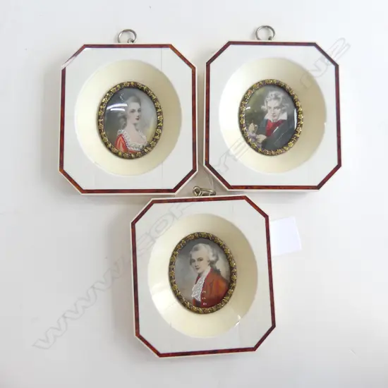 3 MINIATURE PORTAITS IN IVORY FRAMES  95 X 105MM