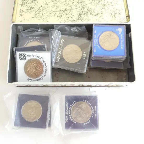 OLD TIN 17 CASED NZ COMMEMORATIVE COINS