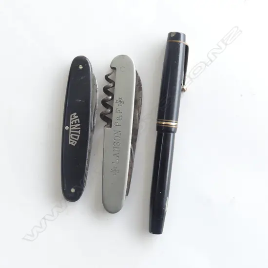2 OLD POCKET KNIVES & VINTAGE PARKER FOUNTAIN PEN