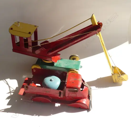 2 METAL TOYS BY LINES BROTHERS NEW ZEALAND 1 TIP TRUCK (WITH BELL) AND 1 DIGGER