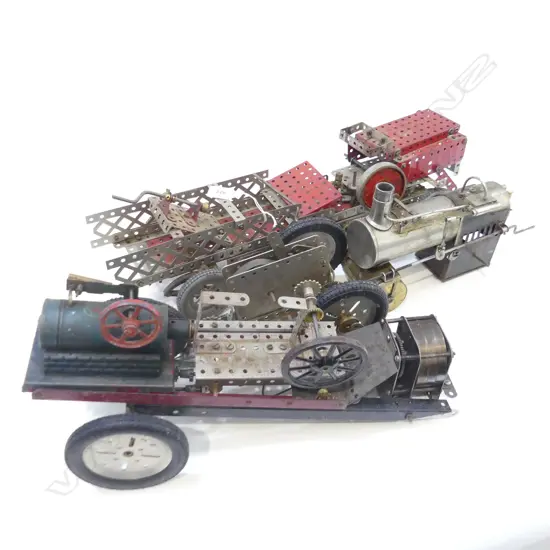 3 MECCANO CONSTRUCTED VEHICLES ONE WITH STEAM ENGINE