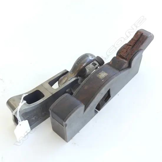 2 VINTAGE WOOD PLANES ONE  ROSEWOOD INFILL SMOOTHING PLANE (SOME WOOD LOSS TO THE WEDGE) & RECORD ALL METAL PLANE No 311