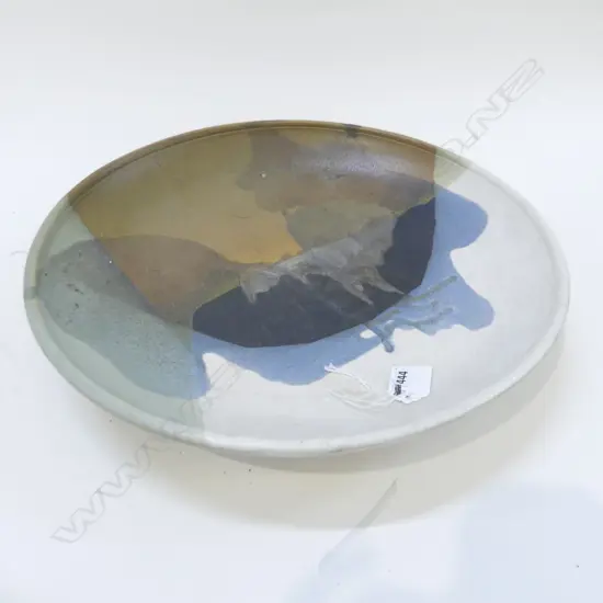 LARGE STONEWARE PLATTER SIGNED BR....? UNDERNEATH, D 355MM 