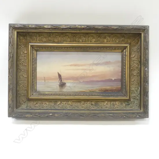 ANITQUE GILT FRAMED SEASCAPE SUNSET OIL 135x285mm