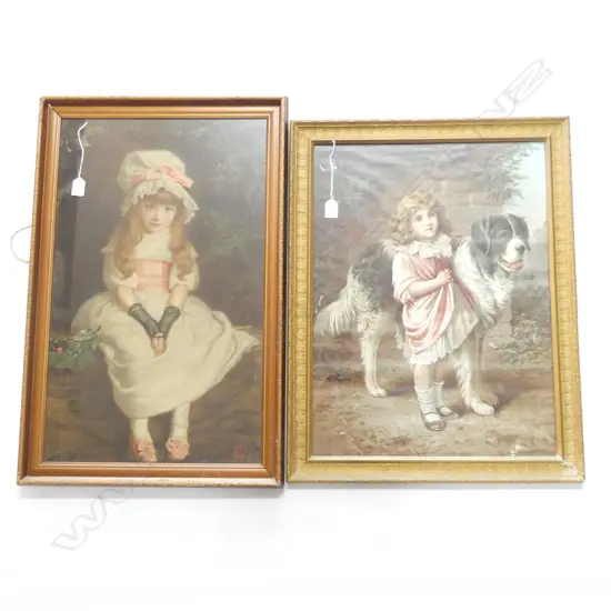 2 ANTIQUE PRINTS; PEARS 'CHERRY RIPE' & GIRL w. ST BERNARD 605x450mm