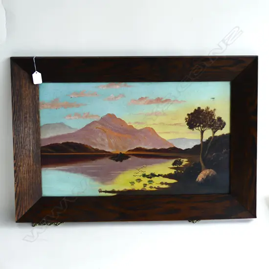 HENRY WILLIAM KIRKWOOD (1854-1925) LANDSCAPE OIL IN OAK FRAME 340x570mm