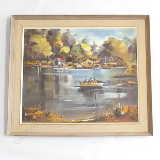 FLORENCE M LUXFORD OIL ON BOARD 'NORTHCOTE REFLECTIONS AUCKLAND' 500MM X 600MM