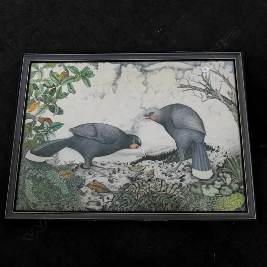 RAI HAMON LG FRAMED LTD ED PRINT  40/2000, 'HUIA BIRDS' 690 X 970 