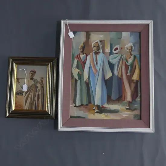 2 ARTWORKS; SIGNED ARABIAN FIGURES OIL 480x380 + F. FISHER 'NOMADIC SHEPHERD SUDAN' 240x170mm