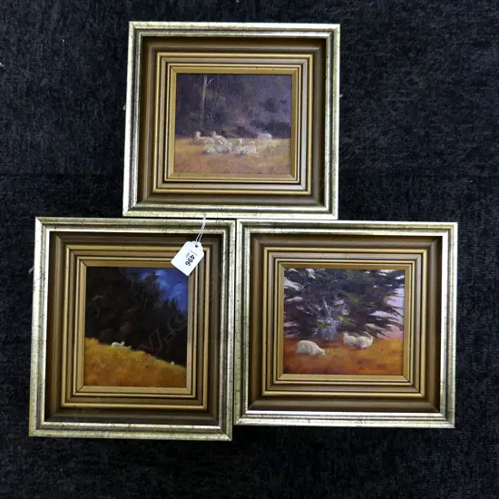 3 BEV JONES RURAL SCENES, OIL ON BOARD, SIGNED, 110 X 130MM