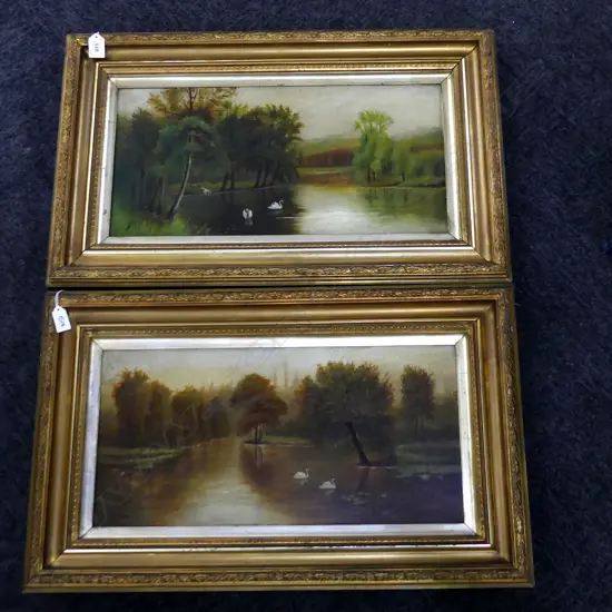 PR GILT FRAMED EARLY 20thC LANDSCAPE OILS SIGNED F. GRAY '07 245x500mm
