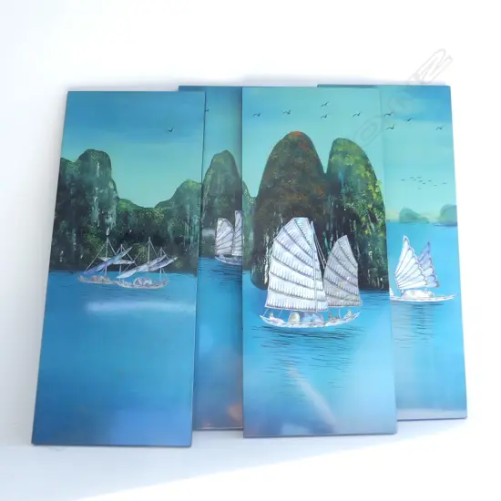 SET OF 4 MoP INLAID ORIENTAL LANDSCAPE PLAQUES 485x200mm