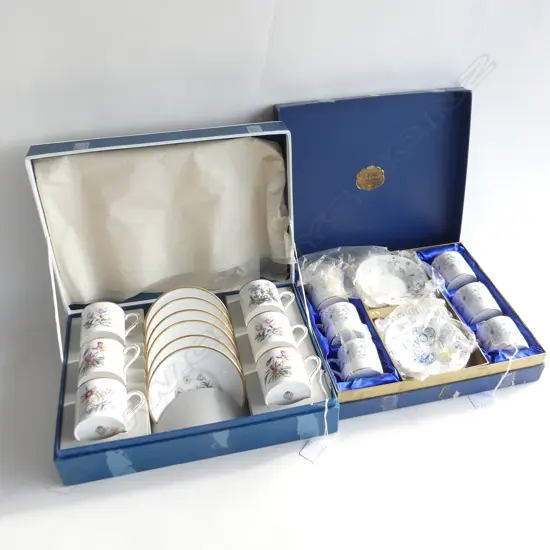 2 BOXES 6 DEMITASSE COFFEE CUPS & SAUCERS; ROYAL WORCESTER & COALPORT 'MY FAIR LADY' BOX AS NEW - BOXES HAVE WEAR
