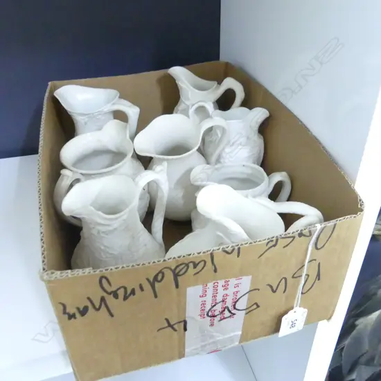 BOX 8 ASST VINTAGE SMALL  PARIAN WARE JUGS (1 A/F) 