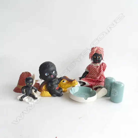 VINTAGE child & crocodile MONEY BOX + TWO VINTAGE DOLLS + 3 C/LYNN PCES