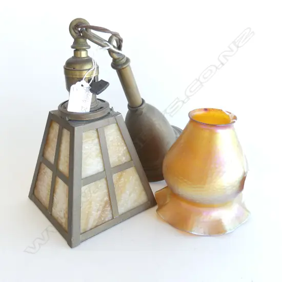 2 LIGHTSHADES ONE HANGING ARTS AND CRAFTS & OTHER  LOETZ STYLE LUSTRE