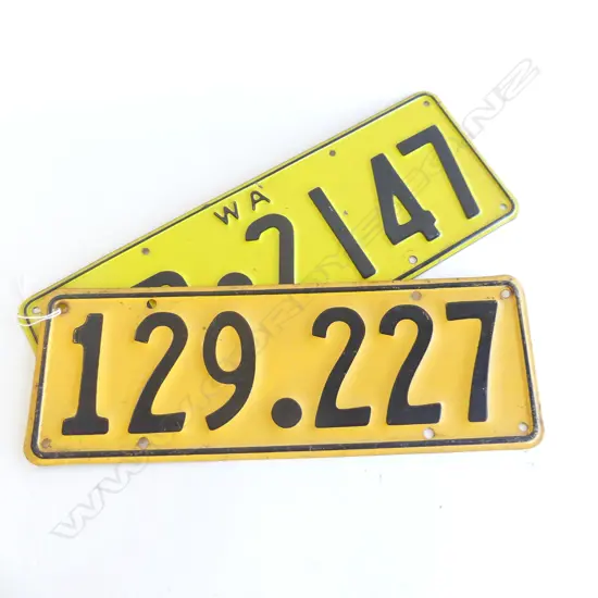 2 OLD NUMBER PLATES; '129.227' & WA 'NP.2147' 