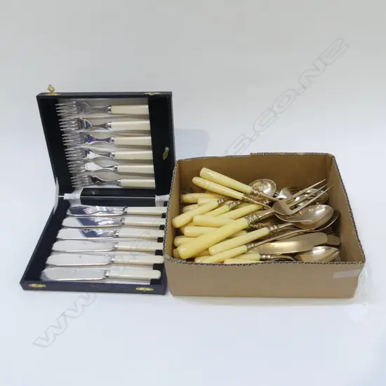 EP FISH KNIVES + ASST. BRASS CUTLERY