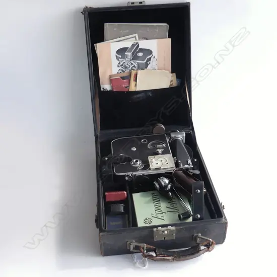 BOLEX 16MM KEY WIND CASED MOVIE PROJECTOR WITH ATTACHMENTS  