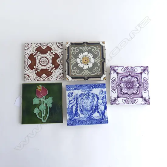 5 VICTORIAN TILES SOME NOUVEAU 