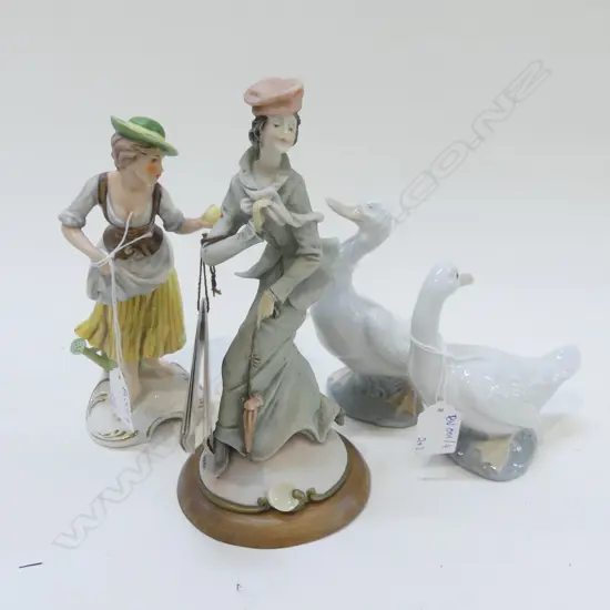 PR NAO GEESE + FIGURINES; GOEBEL & CAPODIMONTE H.220mm