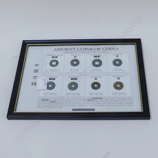 8 FRAMED COINS OF ANCIENT CHINA 200x290mm