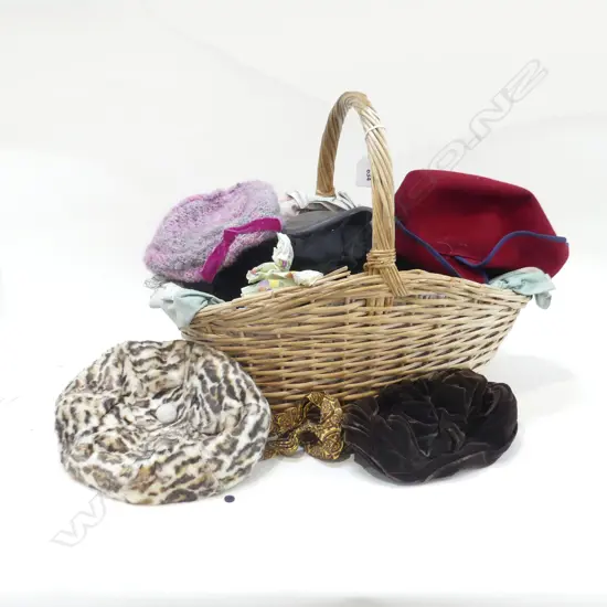 BASKET VINTAGE HATS, BAGS, TIES ETC...
