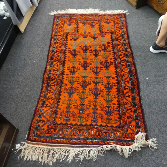 HAND KNOTTED ALL WOOL ORANGE PRAYER RUG 1650x900mm