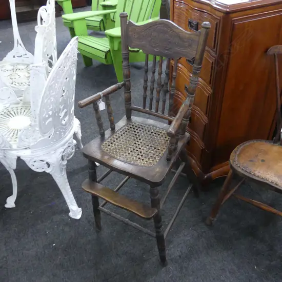 VINTAGE WOODEN CHILDS HIGH CHAIR w. CANE SEAT H.930mm
