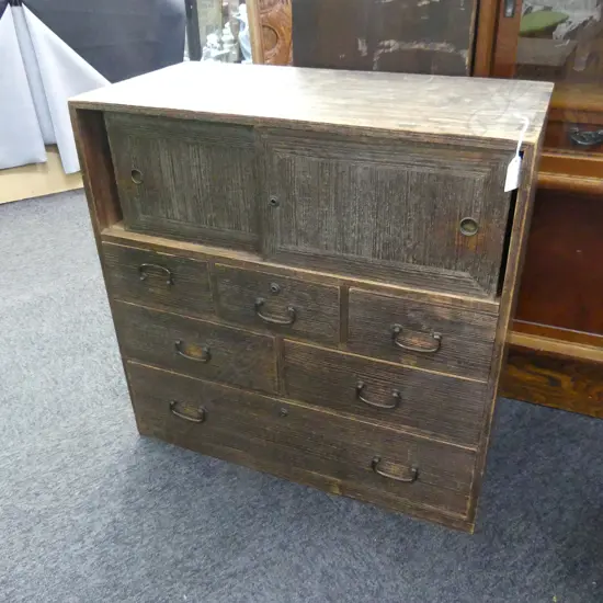 JAPANESE 7 DRAWER PAULOWNIA BEDSIDE TANSU CHEST H.603mm