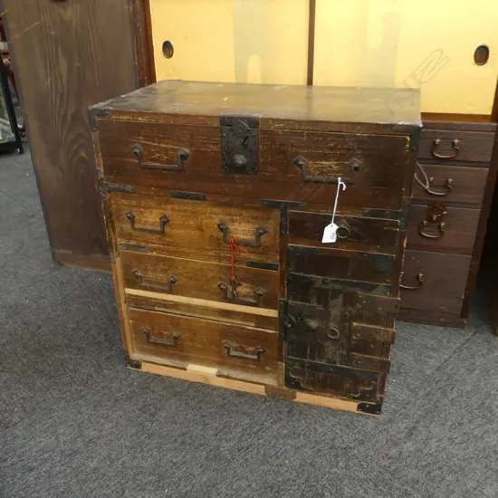 JAPANESE MEIJI TANSU BEDSIDE CABINET (RED STRING ON KEY) H.588mm