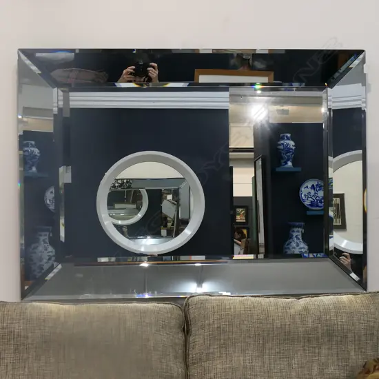 LARGE RECTANGULAR DECO STYLE MIRROR, 1170 x 860mm minor fault